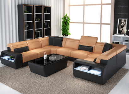 Ecksofa Leder Sofa Couch Polster Eck Sitz Wohnlandschaft Garnitur-U-Form